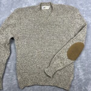 Vintage Winona Knits Wool Sweater Made in USA Men's Size M Suede Elbows